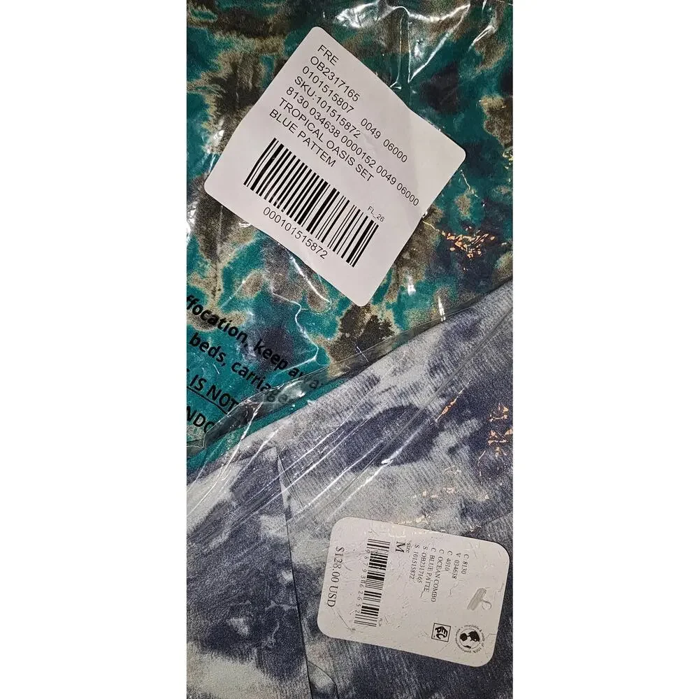 New Free People Tropical Oasis Maxi Skirt Set $128 Medium Blue Ocean Combo